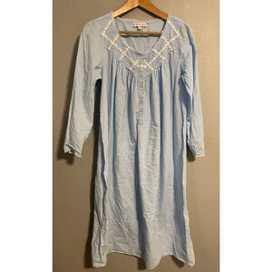 Eileen West Nightgown Womens XS Blue Lace Trim Button Front Long Sleeve Y2K FLAW